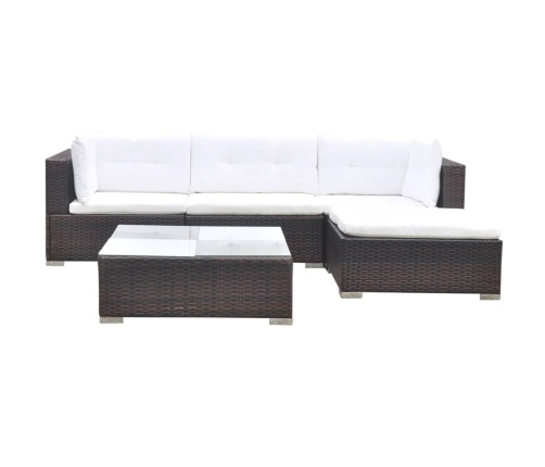 Set muebles de jardín 5 piezas y cojines ratán sintético marrón