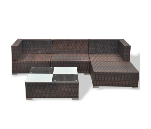 Set muebles de jardín 5 piezas y cojines ratán sintético marrón