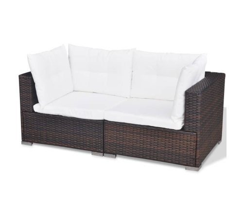 Set muebles de jardín 5 piezas y cojines ratán sintético marrón