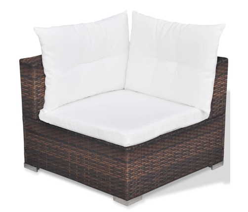 Set muebles de jardín 5 piezas y cojines ratán sintético marrón
