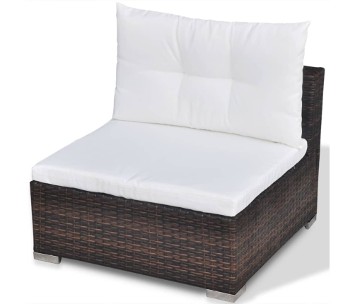Set muebles de jardín 5 piezas y cojines ratán sintético marrón