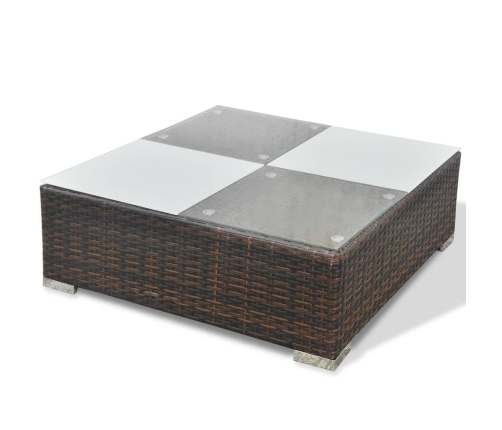 Set muebles de jardín 5 piezas y cojines ratán sintético marrón