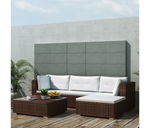 Set muebles de jardín 5 piezas y cojines ratán sintético marrón
