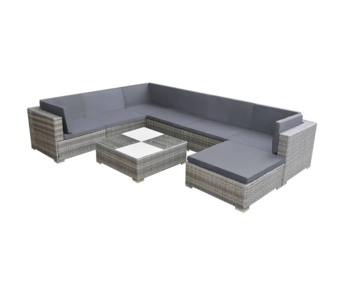 Set de muebles de jardín 8 pzas y cojines ratán sintético gris