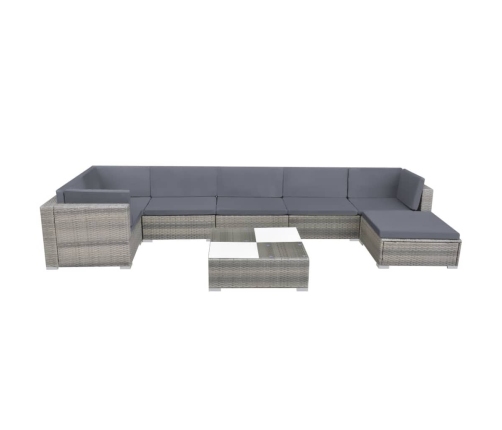Set de muebles de jardín 8 pzas y cojines ratán sintético gris