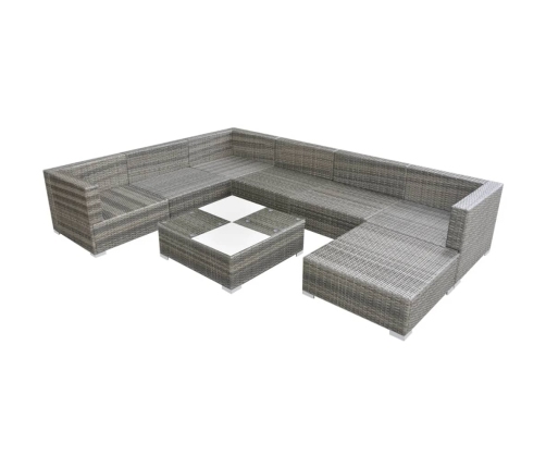 Set de muebles de jardín 8 pzas y cojines ratán sintético gris