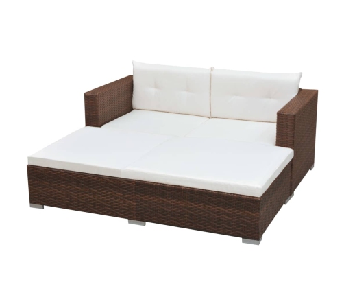 Set muebles de jardín 3 piezas y cojines ratán sintético marrón