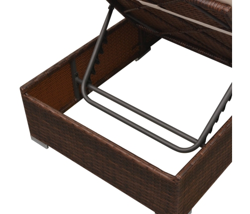 Set muebles de jardín 3 piezas y cojines ratán sintético marrón