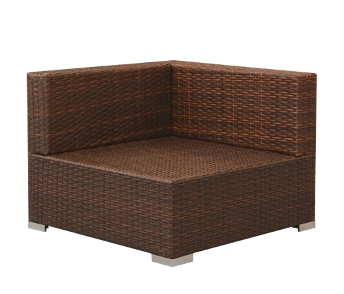 Set muebles de jardín 3 piezas y cojines ratán sintético marrón