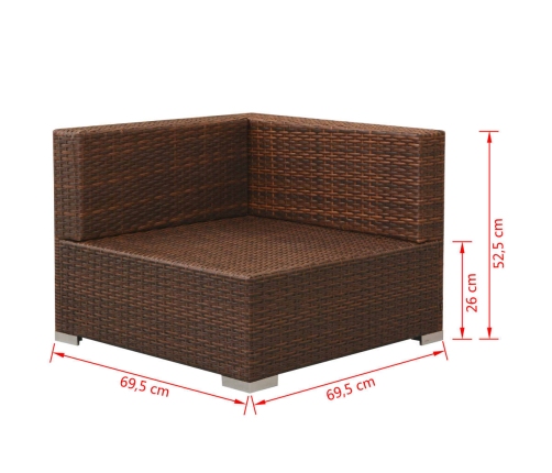 Set muebles de jardín 3 piezas y cojines ratán sintético marrón