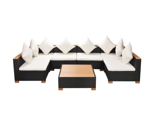 Muebles de jardín y cojines 7 piezas ratán sintético negro
