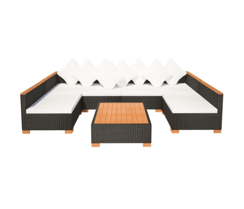 Muebles de jardín y cojines 7 piezas ratán sintético negro