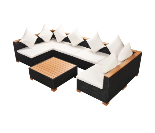 Muebles de jardín y cojines 7 piezas ratán sintético negro