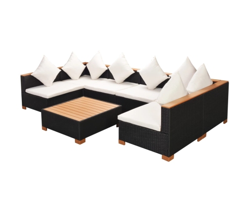 Muebles de jardín y cojines 7 piezas ratán sintético negro