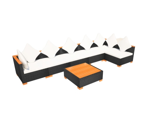 Muebles de jardín y cojines 7 piezas ratán sintético negro