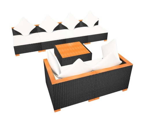 Muebles de jardín y cojines 7 piezas ratán sintético negro
