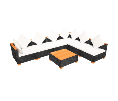 Muebles de jardín y cojines 7 piezas ratán sintético negro