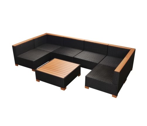 Muebles de jardín y cojines 7 piezas ratán sintético negro