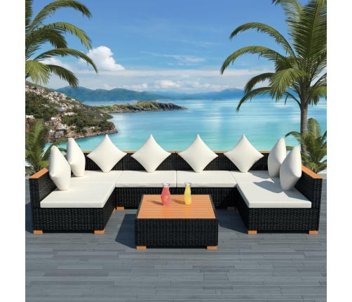 Muebles de jardín y cojines 7 piezas ratán sintético negro