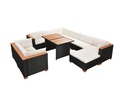 Set muebles de jardín 10 piezas y cojines ratán sintético negro