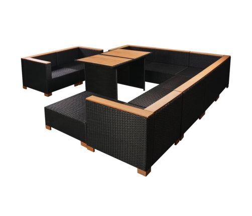 Set muebles de jardín 10 piezas y cojines ratán sintético negro