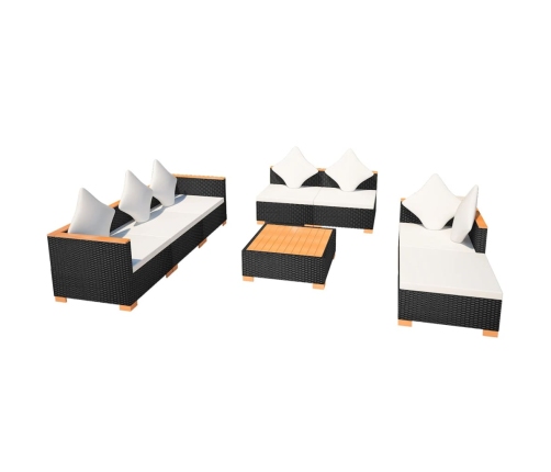 Set muebles de jardín 8 piezas y cojines ratán sintético negro