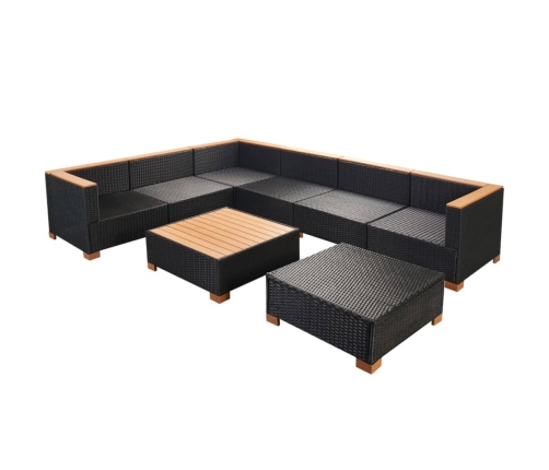 Set muebles de jardín 8 piezas y cojines ratán sintético negro