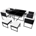 Set comedor de jardín 9 piezas y cojines ratán sintético negro