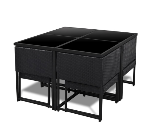 Set comedor de jardín 9 piezas y cojines ratán sintético negro