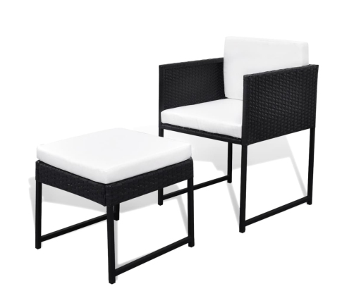 Set comedor de jardín 9 piezas y cojines ratán sintético negro