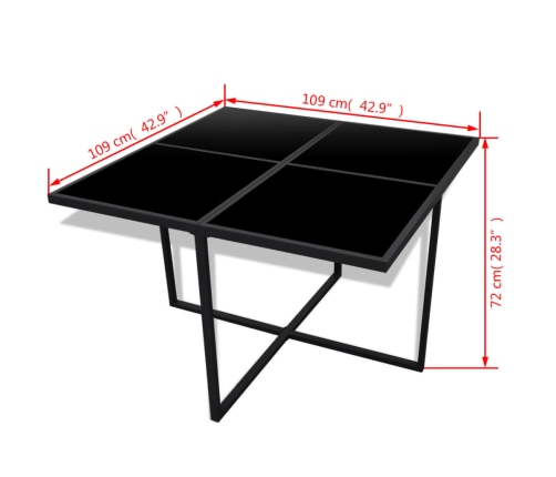 Set comedor de jardín 9 piezas y cojines ratán sintético negro