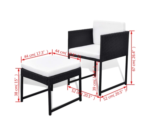Set comedor de jardín 9 piezas y cojines ratán sintético negro