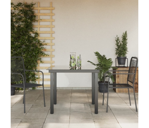 vidaXL Mesa de jardín de aluminio y vidrio negra 80x80x74 cm