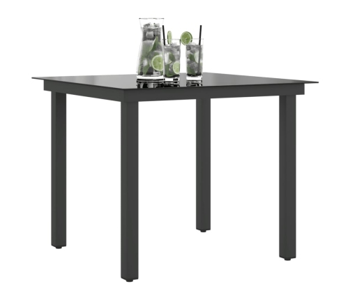 vidaXL Mesa de jardín de aluminio y vidrio negra 80x80x74 cm