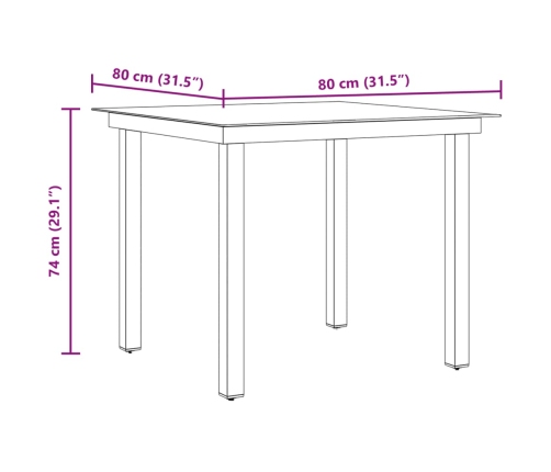 Mesa de jardín de aluminio y vidrio negra 80x80x74 cm