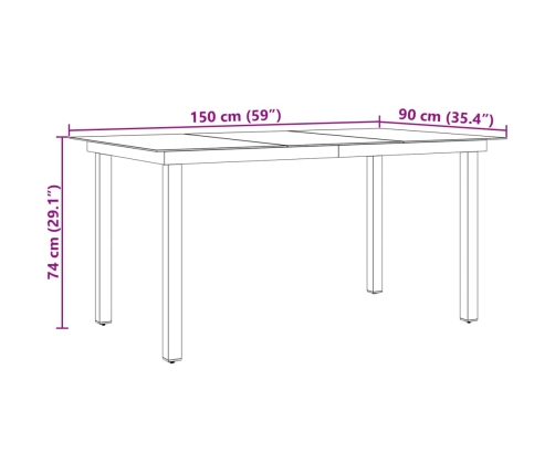 Mesa de jardín de aluminio y vidrio negra 150x90x74 cm