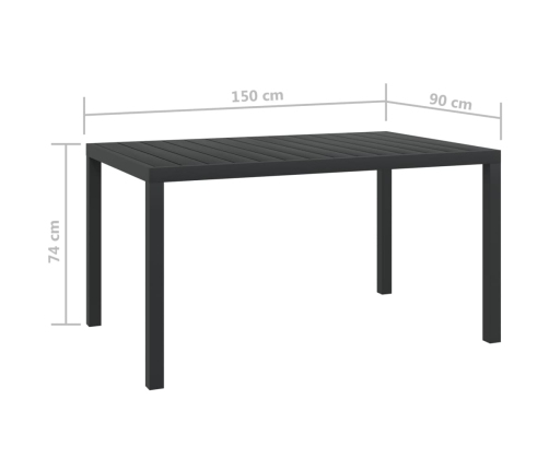 Mesa de jardín de aluminio y WPC negra 150x90x74 cm