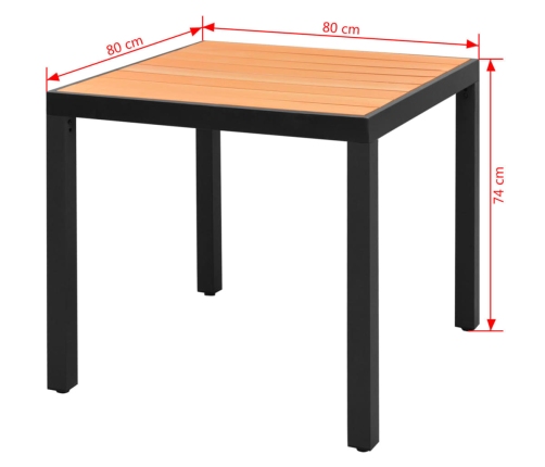 Mesa de jardín de aluminio y WPC marrón 80x80x74 cm