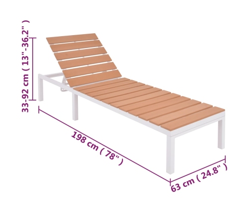 Tumbona con mesita de aluminio y WPC blanca y marrón