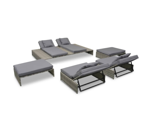 Set de muebles de jardín 5 pzas y cojines ratán sintético gris