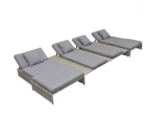 Set de muebles de jardín 5 pzas y cojines ratán sintético gris