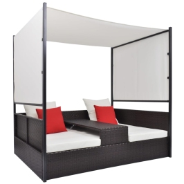 Cama de jardín con toldo ratán sintético marrón 190x130 cm