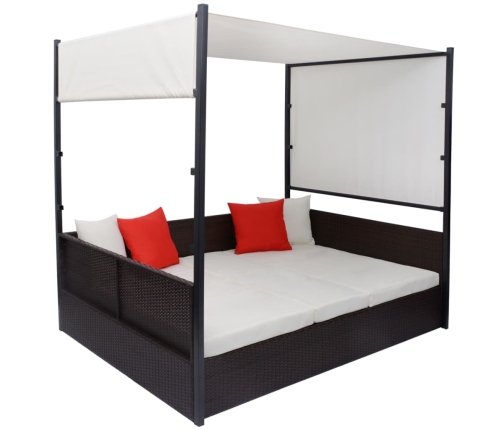 Cama de jardín con toldo ratán sintético marrón 190x130 cm