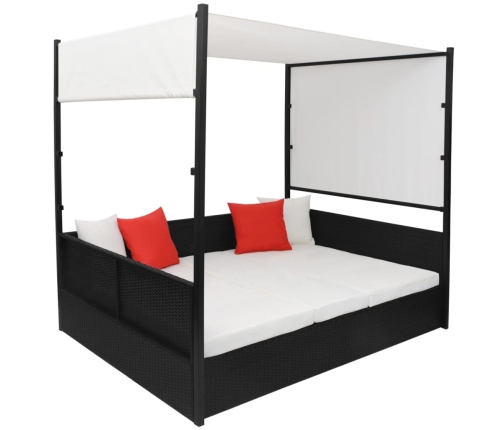 Cama de jardín con toldo ratán sintético negro 190x130 cm