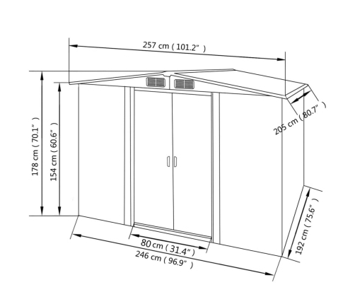 Caseta de jardín de metal 257x205x178 cm gris