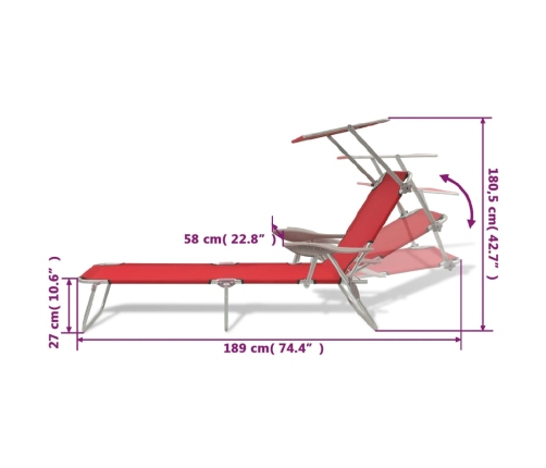 vidaXL Tumbona con toldo de acero roja