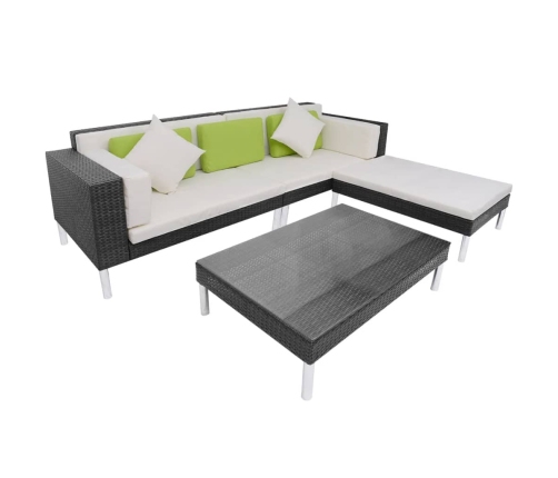 Set de muebles de jardín 4 pzas y cojines ratán sintético negro