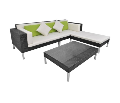 Set de muebles de jardín 4 pzas y cojines ratán sintético negro