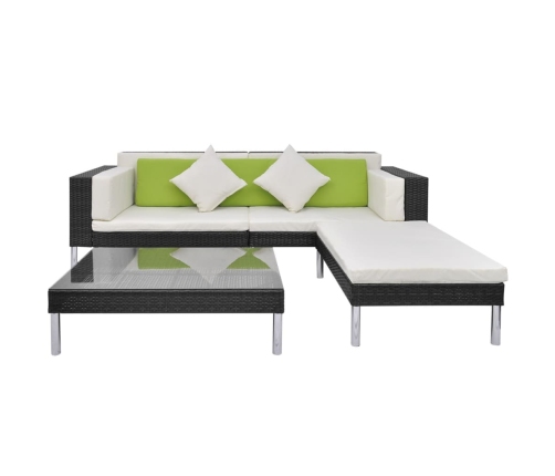 Set de muebles de jardín 4 pzas y cojines ratán sintético negro