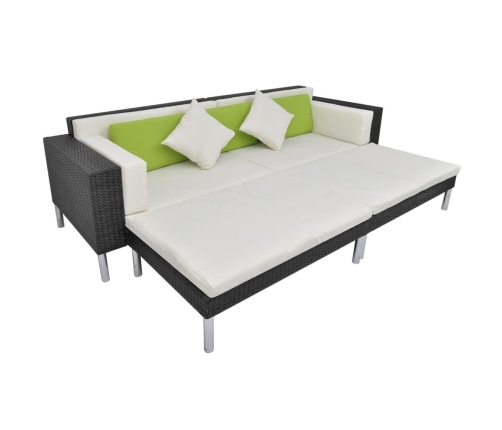 Set de muebles de jardín 4 pzas y cojines ratán sintético negro